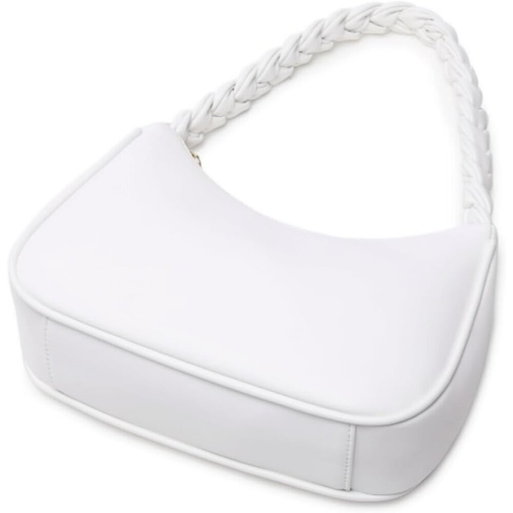 Women Braid White Imported Polyester Pu Leather Zipper Closure Mini Tote Handbag - Picture 6 of 7